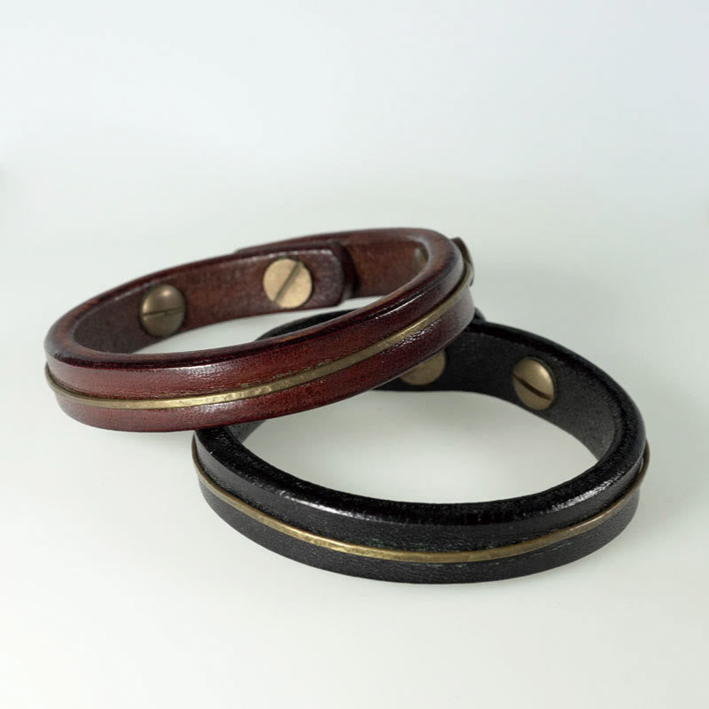 Bransoletka lecznicza z kamieniami Buddha Stones Vintage Leather Copper Brass Wire