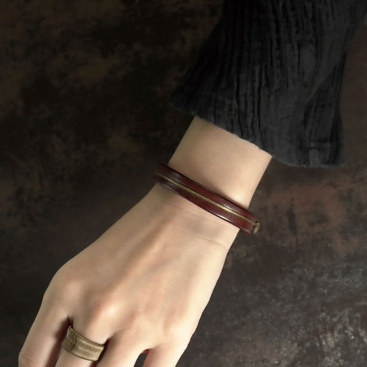 Bransoletka lecznicza z kamieniami Buddha Stones Vintage Leather Copper Brass Wire