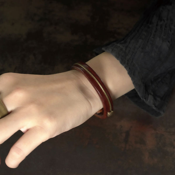 Bransoletka lecznicza z kamieniami Buddha Stones Vintage Leather Copper Brass Wire