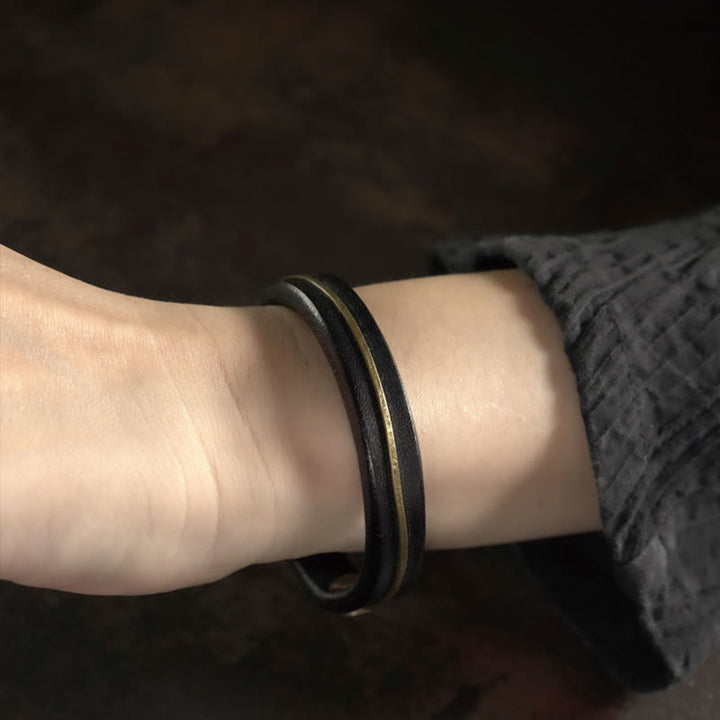 Bransoletka lecznicza z kamieniami Buddha Stones Vintage Leather Copper Brass Wire