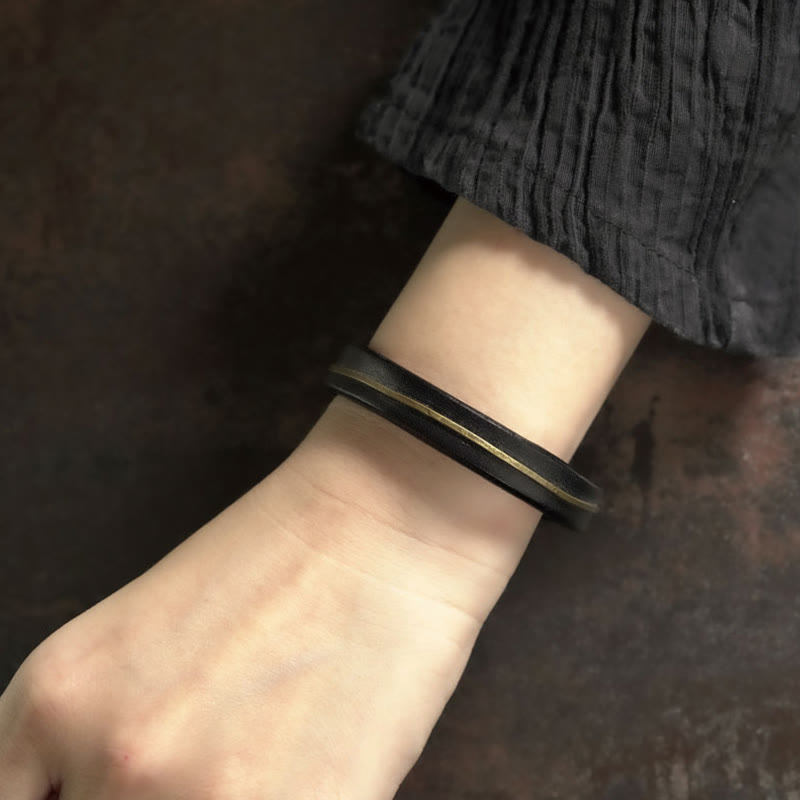 Bransoletka lecznicza z kamieniami Buddha Stones Vintage Leather Copper Brass Wire