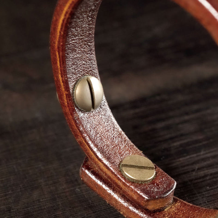 Bransoletka lecznicza z kamieniami Buddha Stones Vintage Leather Copper Brass Wire