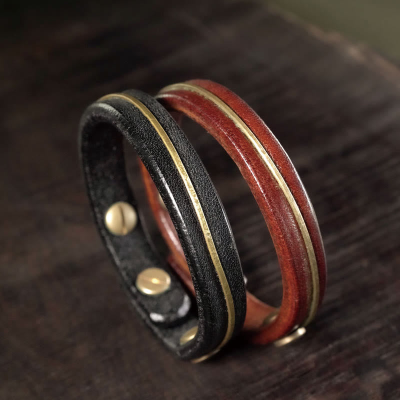 Bransoletka lecznicza z kamieniami Buddha Stones Vintage Leather Copper Brass Wire