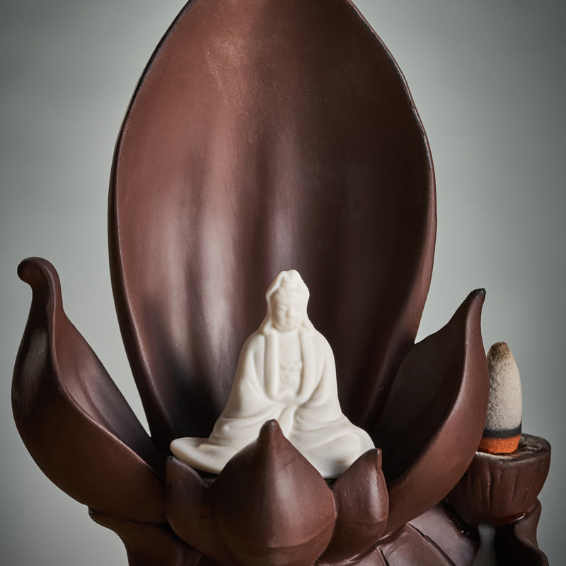 Buddha Stones Lotos Budda Awalokiteśwara Oświecenie Fioletowa Glina Kadzielnica Dekoracja