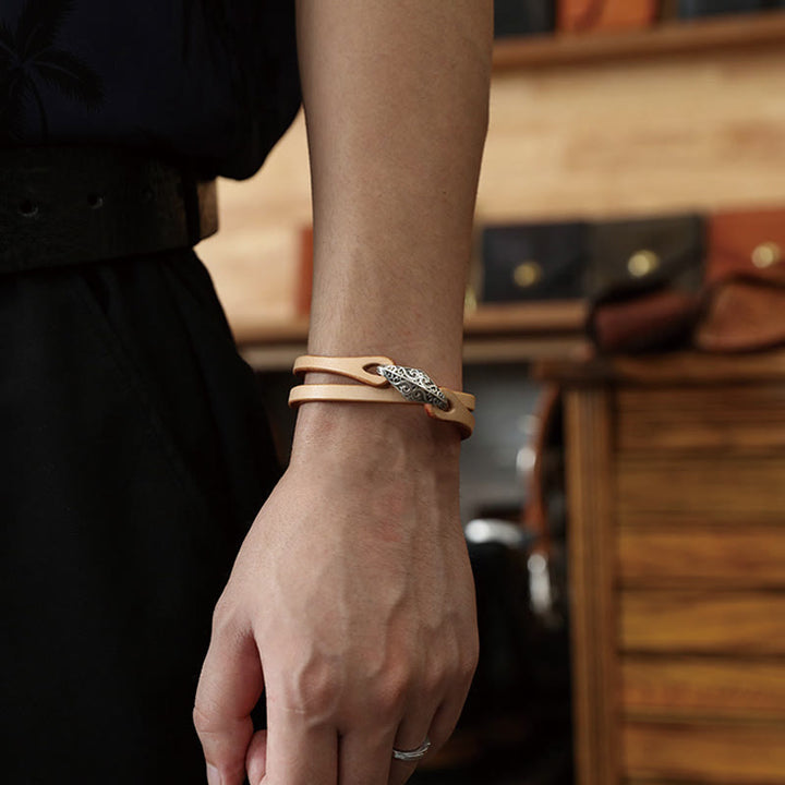 Bransoletka ochronna Buddha Stones 925 ze srebra wysokiej próby, ze skóry, z wieloma obrotami