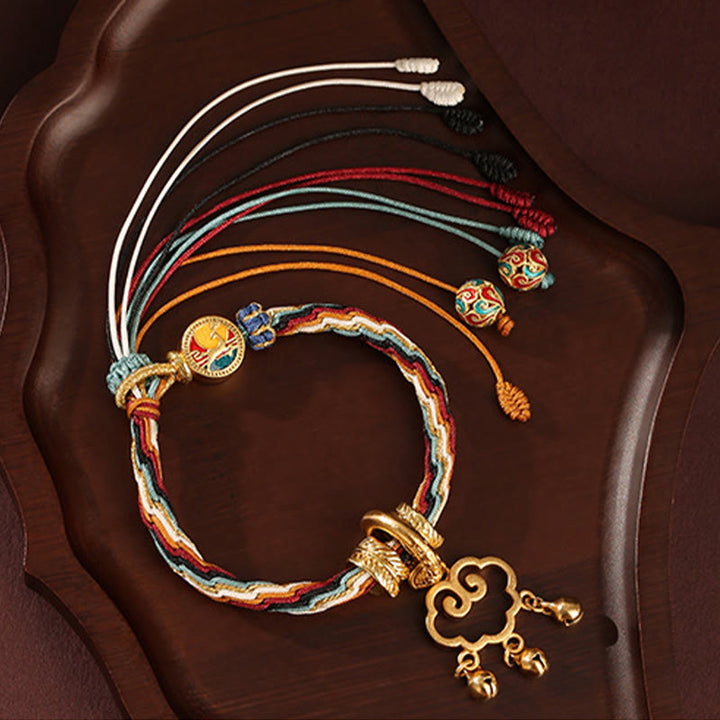 Buddha Stones Ręcznie Robione Dunhuang Kolor Jelenia Pomyślny Chmura Pokój Blokada Dzwon Uzdrawiająca Reinkarnacja Bransoletka Węzeł