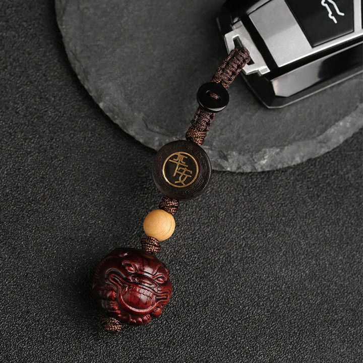 Buddha Stones Mały liść Czerwony Sandałowiec PiXiu Bezpieczny i Dobrze Ochronny Brelok