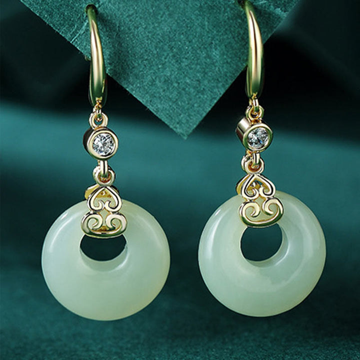 Buddha Stones 925 Srebro Sterling Naturalny Hetian Jade Gourd Klamra Pokoju Cyrkon Szczęścia Bransoletka Naszyjnik Wisiorek Kolczyki