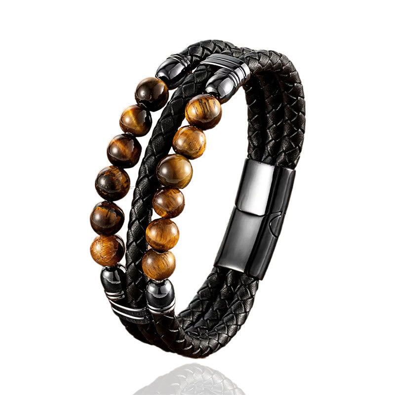 Buddha Stones Tygrysie Oko Hematyt Skała Lawowa Czarny Onyks Koraliki Lazuryt Ochrona Siła Skórzana Bransoletka