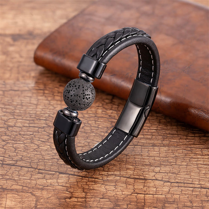 Buddha Stones Lazuryt Czarny Onyks Tygrysie Oko Skała Lawowa Om Mani Padme Hum Bransoletka Skórzana Serenity