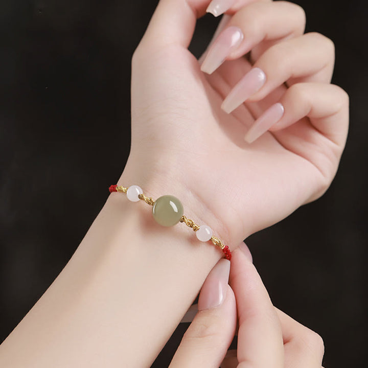 Buddha Stones Hetian Jade Czarny Onyks Czerwony Agat Koraliki Bransoletka Szczęścia Pleciona