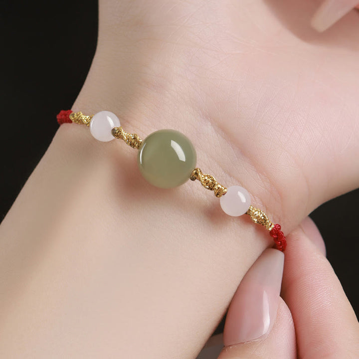 Buddha Stones Hetian Jade Czarny Onyks Czerwony Agat Koraliki Bransoletka Szczęścia Pleciona