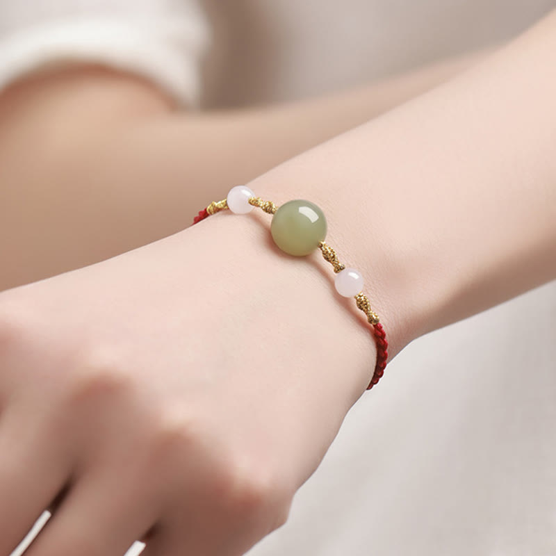 Buddha Stones Hetian Jade Czarny Onyks Czerwony Agat Koraliki Bransoletka Szczęścia Pleciona