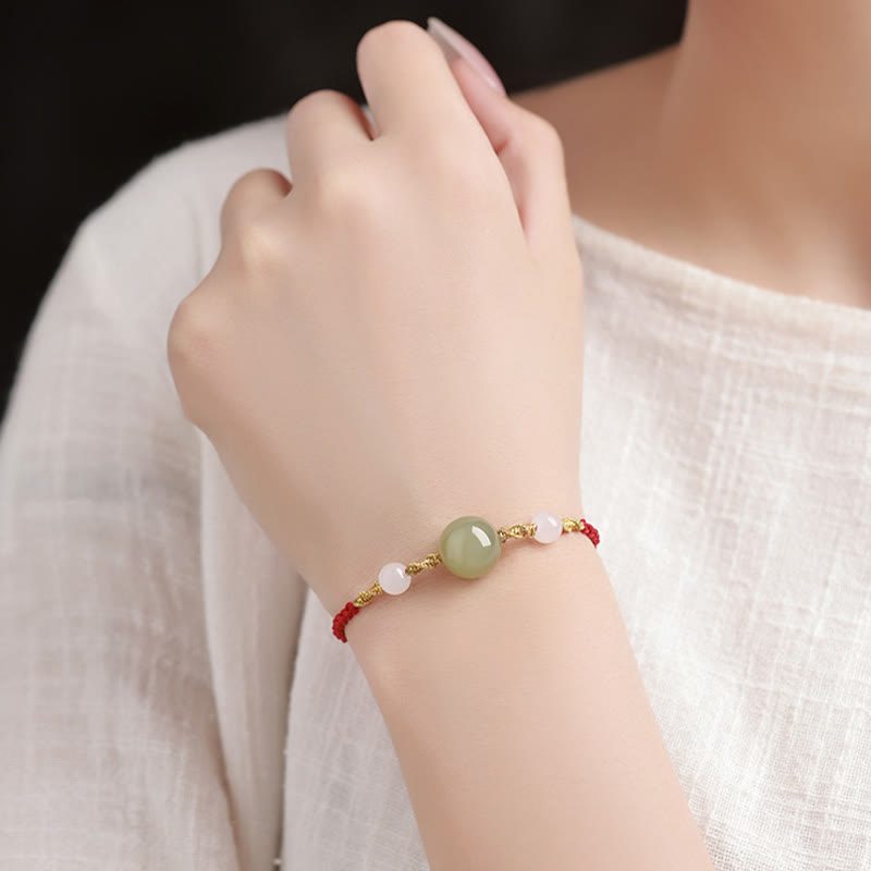 Buddha Stones Hetian Jade Czarny Onyks Czerwony Agat Koraliki Bransoletka Szczęścia Pleciona