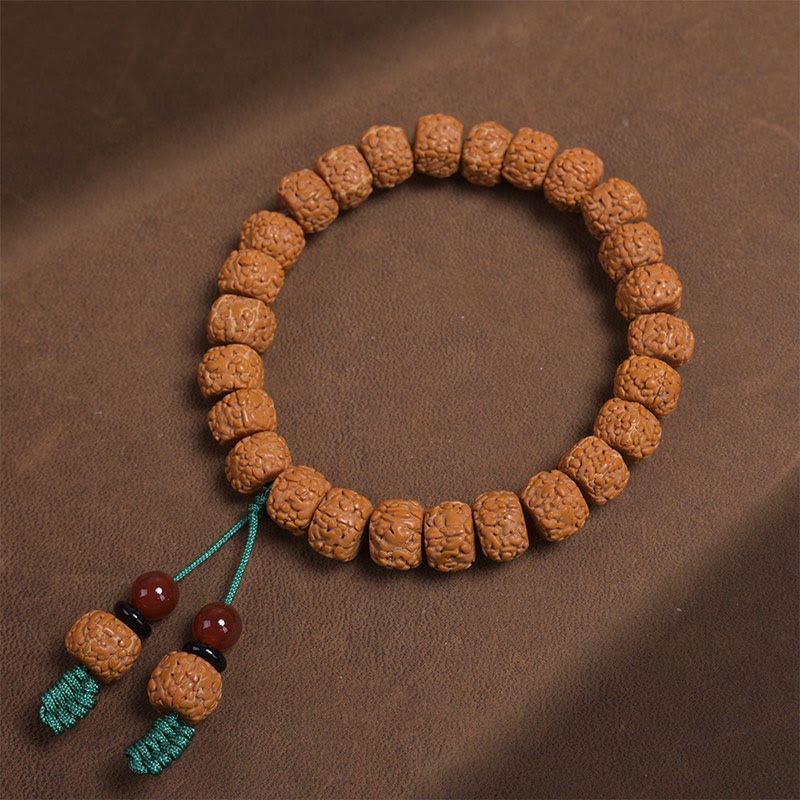 Buddha Stones Tybetański Rudraksha Bodhi Seed Agat Bransoletka Bogactwa