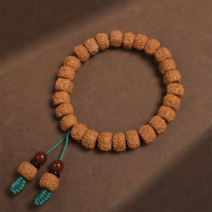 Buddha Stones Tybetański Rudraksha Bodhi Seed Agat Bransoletka Bogactwa
