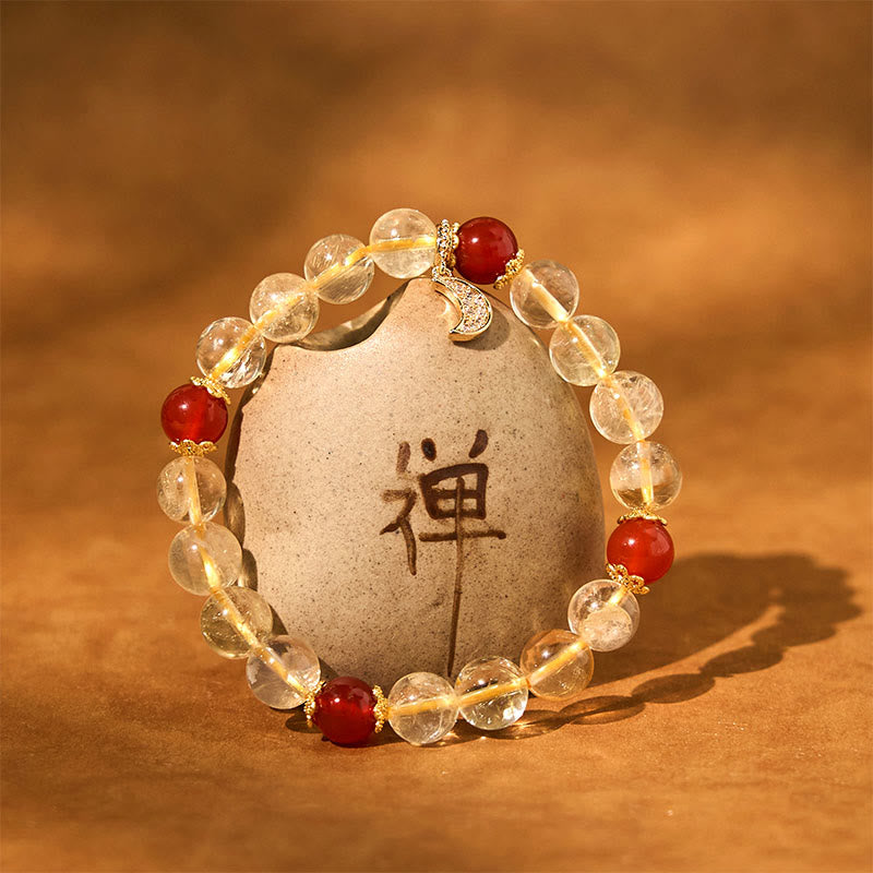 Bransoletka Buddha Stones Citrine Red Agate Moon Prosperity