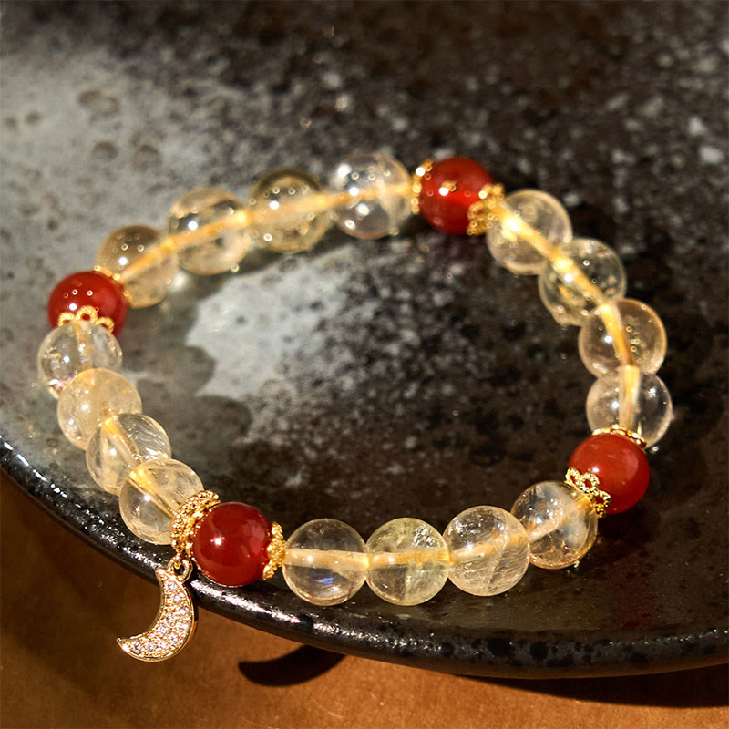 Bransoletka Buddha Stones Citrine Red Agate Moon Prosperity