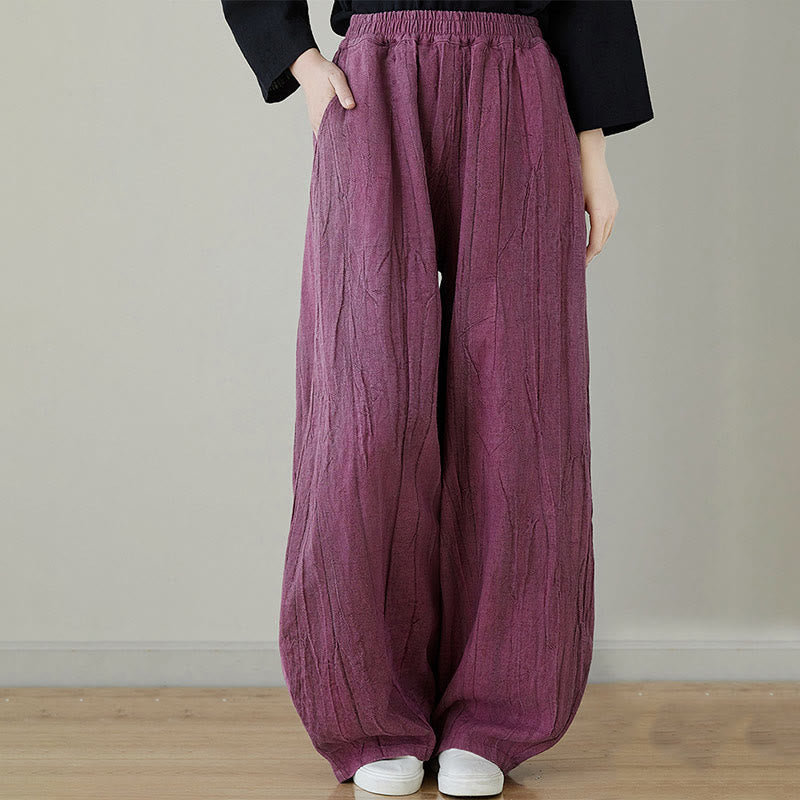 Spodnie damskie z ramii Buddha Stones Casual Plain Loose Tie-Dye z kieszeniami