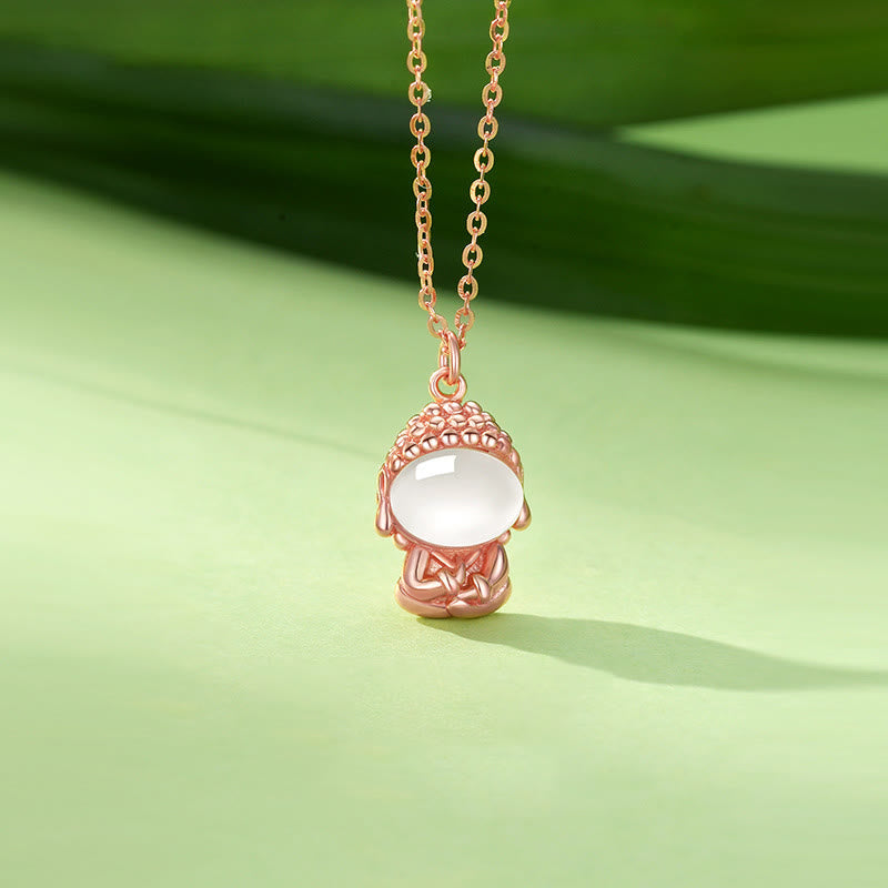 Buddha Stones 925 Srebro Sterling Chalcedon Bezpostaciowy Budda Pozytywny Naszyjnik Wisiorek - Różowe złoto - image 1