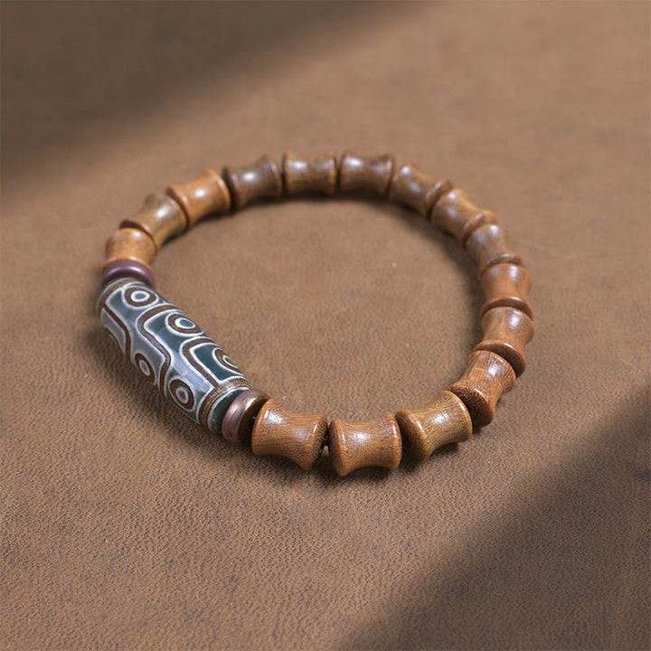 Buddha Stones Tybetańskie Dziewięciooczne Dzi Koraliki Zielony Sandałowiec Bransoletka Spokoju