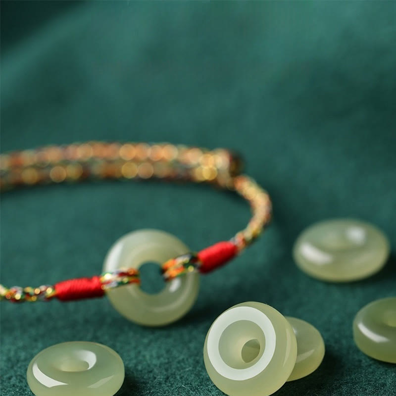 Bransoletka Buddha Stones z ręcznie robioną klamrą Peace Buckle z jadeitu Prosperity w kolorze sznurka