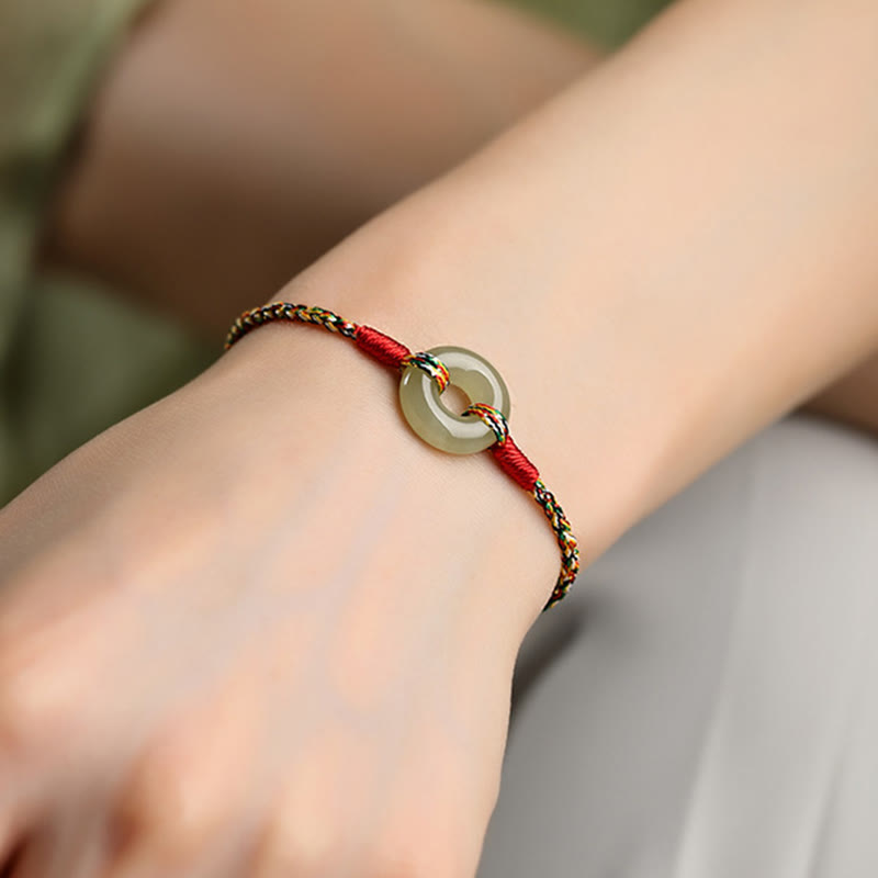 Bransoletka Buddha Stones z ręcznie robioną klamrą Peace Buckle z jadeitu Prosperity w kolorze sznurka