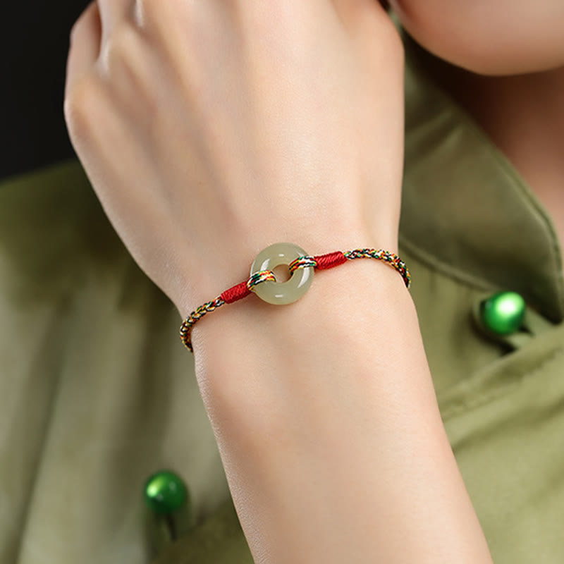 Bransoletka Buddha Stones z ręcznie robioną klamrą Peace Buckle z jadeitu Prosperity w kolorze sznurka