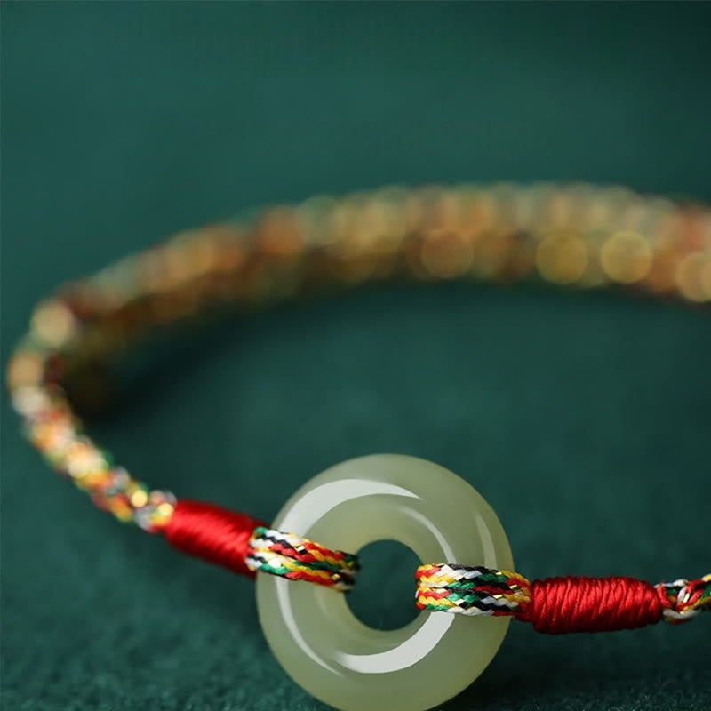 Bransoletka Buddha Stones z ręcznie robioną klamrą Peace Buckle z jadeitu Prosperity w kolorze sznurka