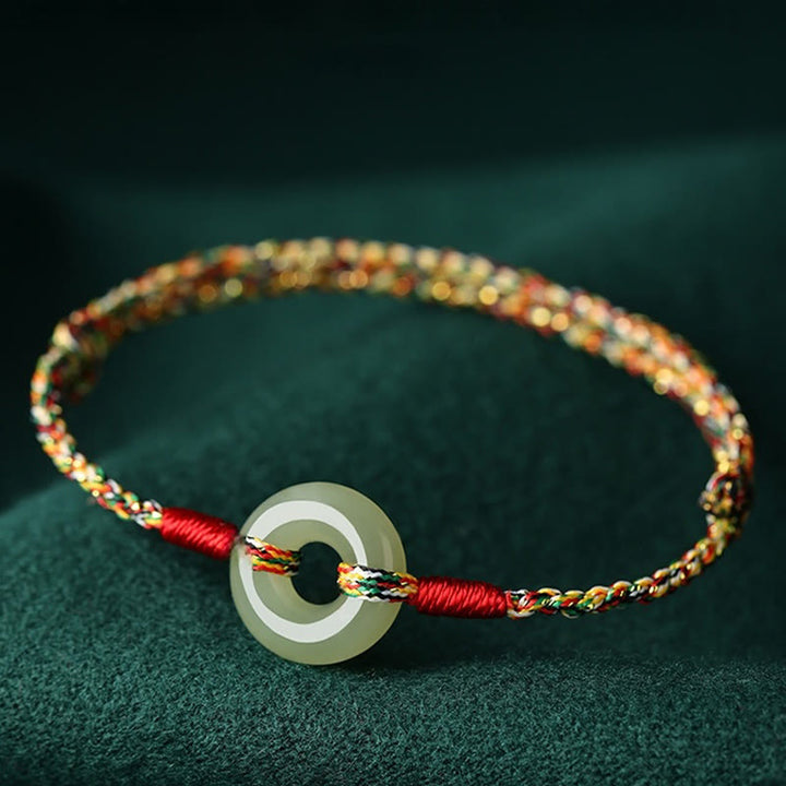 Bransoletka Buddha Stones z ręcznie robioną klamrą Peace Buckle z jadeitu Prosperity w kolorze sznurka