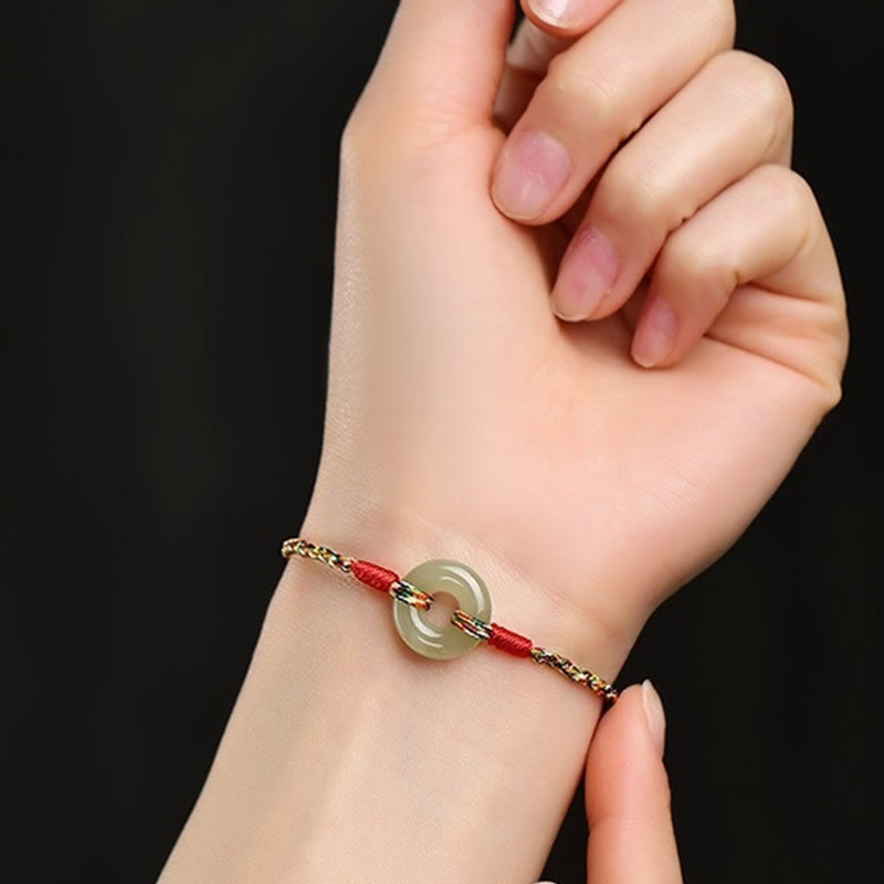 Bransoletka Buddha Stones z ręcznie robioną klamrą Peace Buckle z jadeitu Prosperity w kolorze sznurka