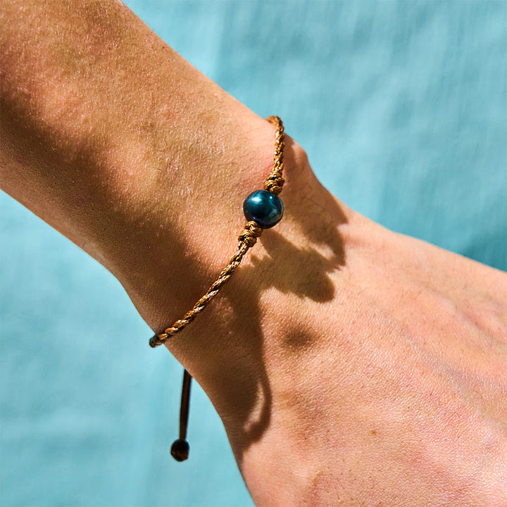 Buddha Stones Naturalne Tahitańskie Czarne Perły Koraliki Woskowa Lina Bransoletka Mądrości