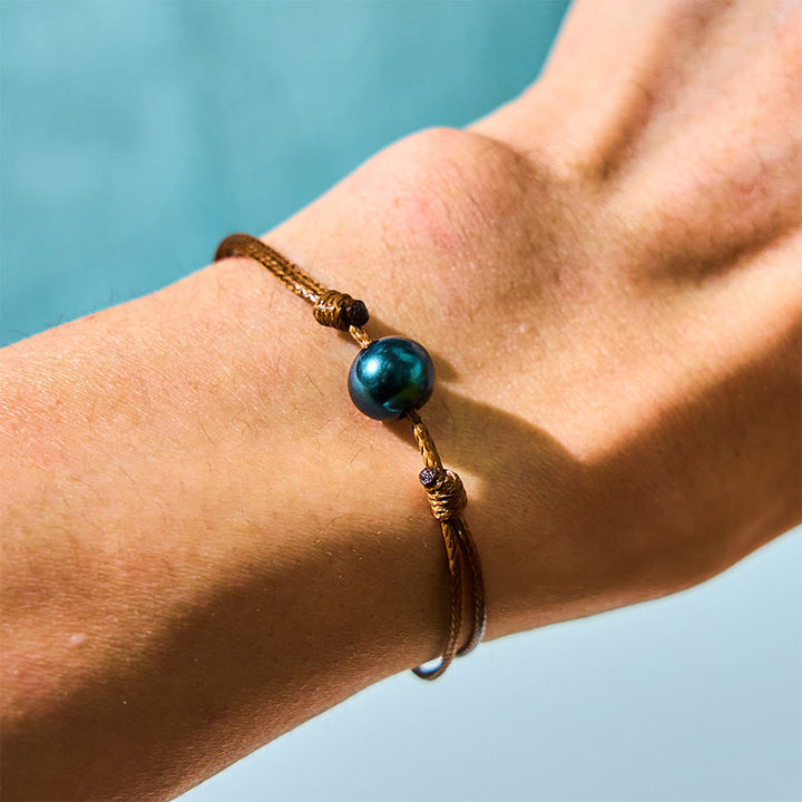 Buddha Stones Naturalne Tahitańskie Czarne Perły Koraliki Woskowa Lina Uzdrawiająca Bransoletka