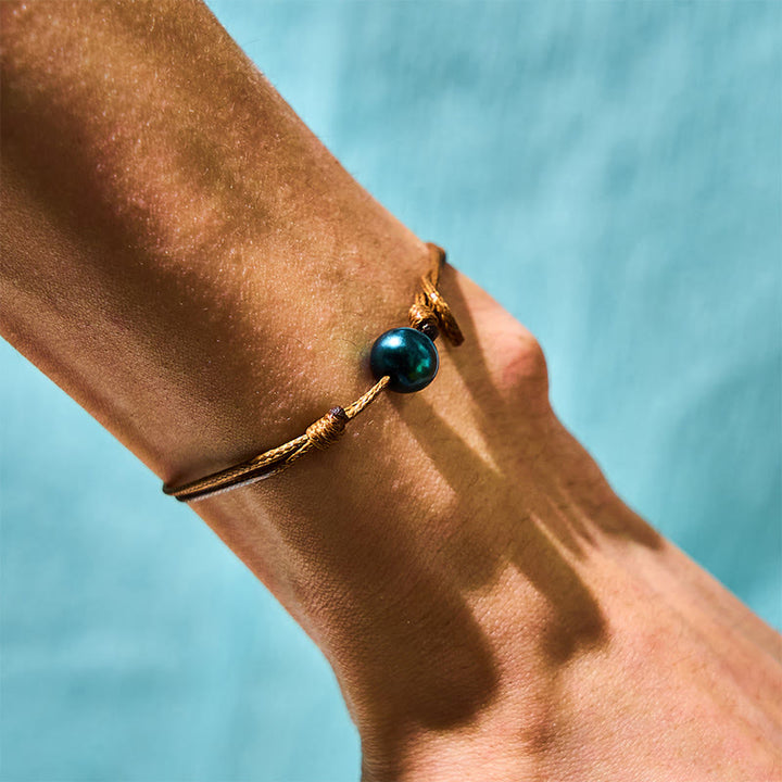 Buddha Stones Naturalne Tahitańskie Czarne Perły Koraliki Woskowa Lina Uzdrawiająca Bransoletka