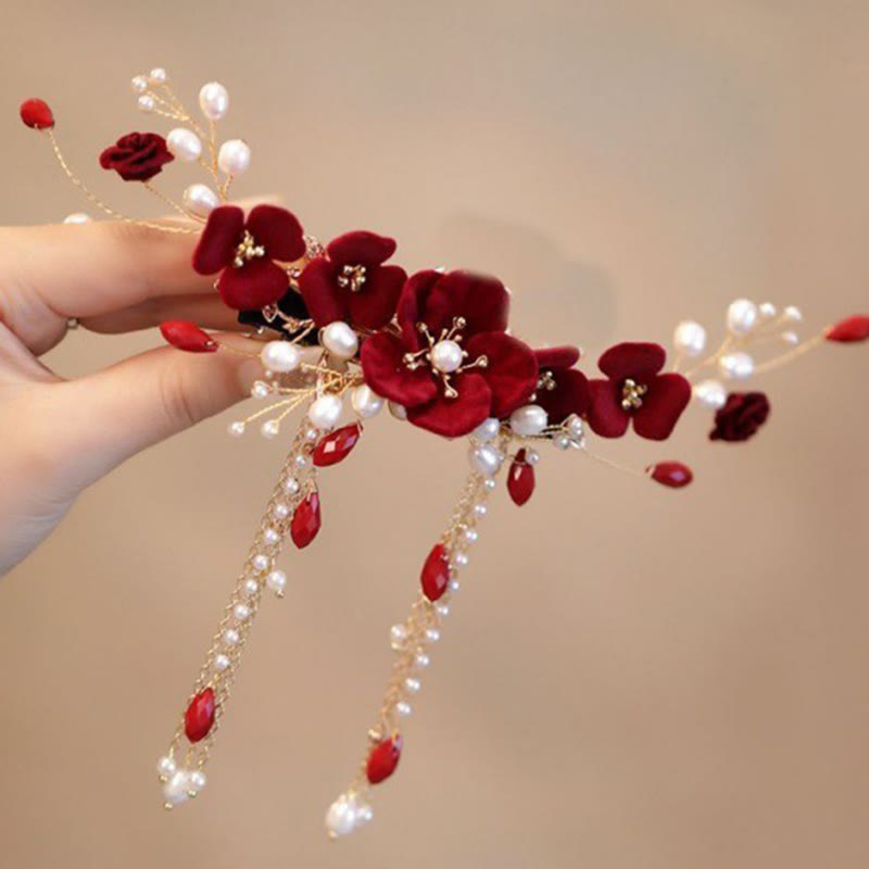 Buddha Stones Chiński Orientalny Ślubny Ślubny Czerwona Róża Spinka Do Włosów