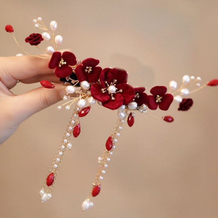 Buddha Stones Chiński Orientalny Ślubny Ślubny Czerwona Róża Spinka Do Włosów