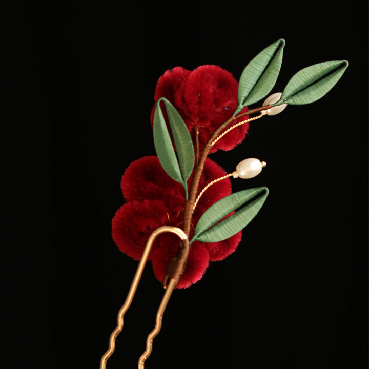 Buddha Stones Klasyczny chiński styl Czerwony kwiat Niebieski motyl Spinka do włosów Spinka do włosów Grzebień do włosów Spinka do włosów