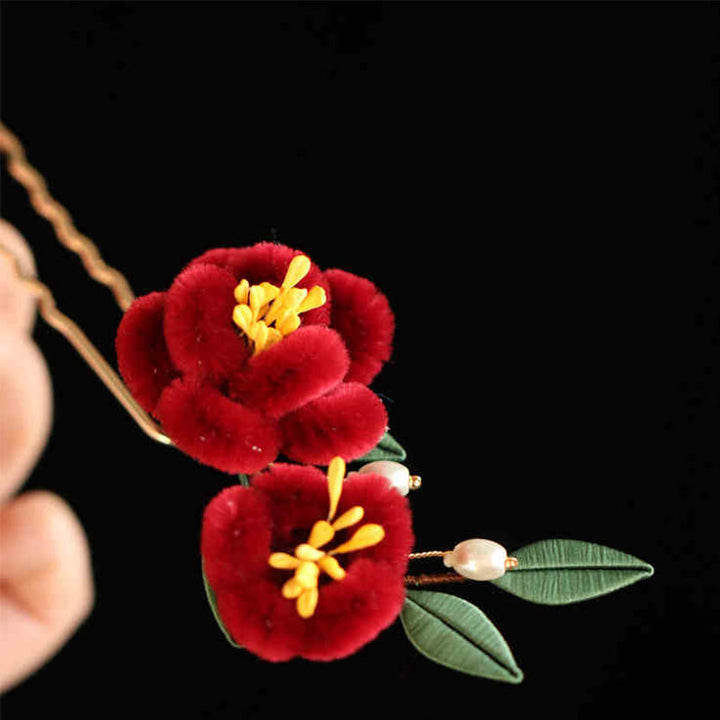 Buddha Stones Klasyczny chiński styl Czerwony kwiat Niebieski motyl Spinka do włosów Spinka do włosów Grzebień do włosów Spinka do włosów