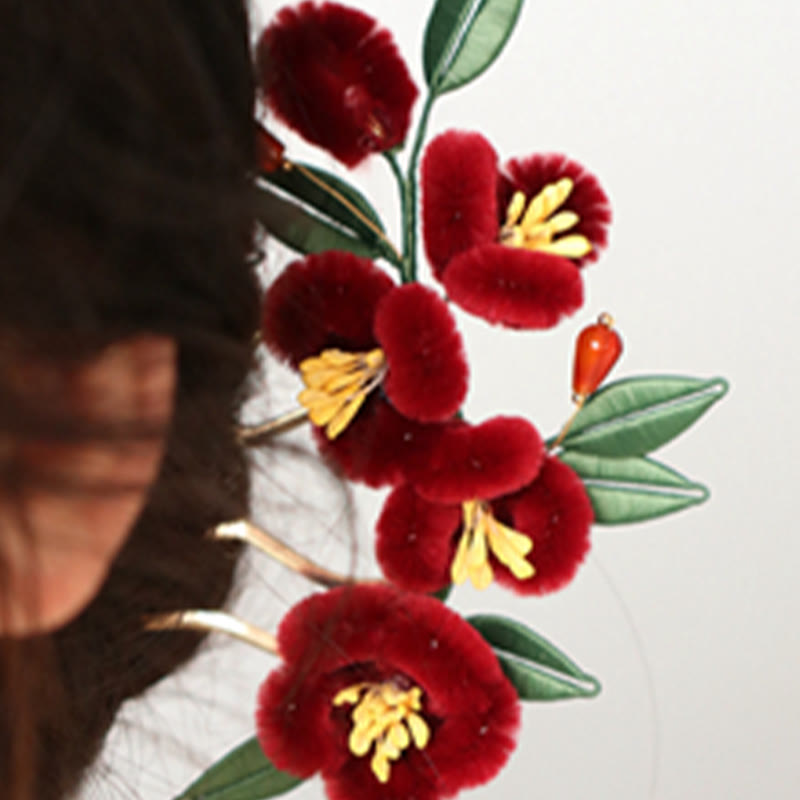 Buddha Stones Klasyczny chiński styl Czerwony kwiat Niebieski motyl Spinka do włosów Spinka do włosów Grzebień do włosów Spinka do włosów