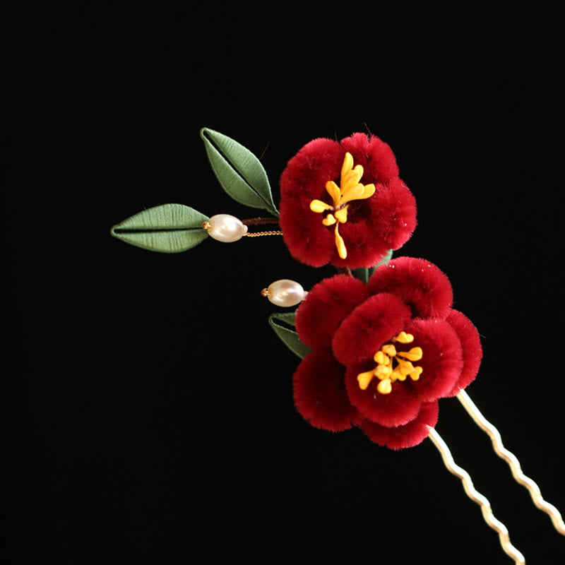 Buddha Stones Klasyczny chiński styl Czerwony kwiat Niebieski motyl Spinka do włosów Spinka do włosów Grzebień do włosów Spinka do włosów