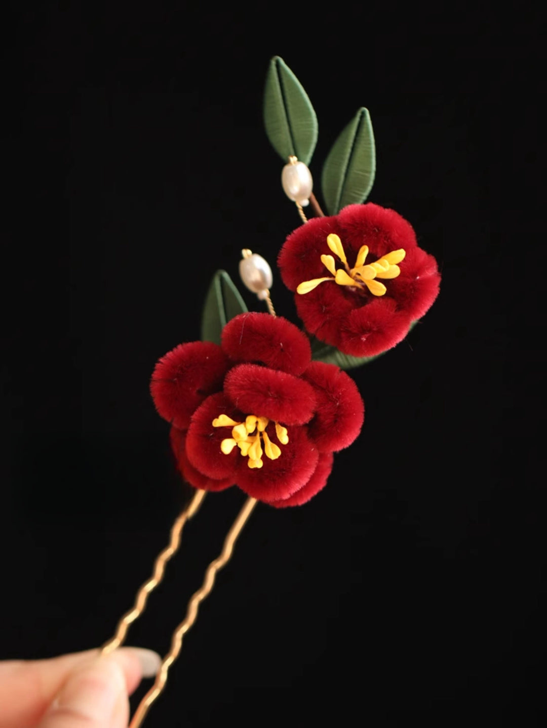 Buddha Stones Klasyczny chiński styl Czerwony kwiat Niebieski motyl Spinka do włosów Spinka do włosów Grzebień do włosów Spinka do włosów