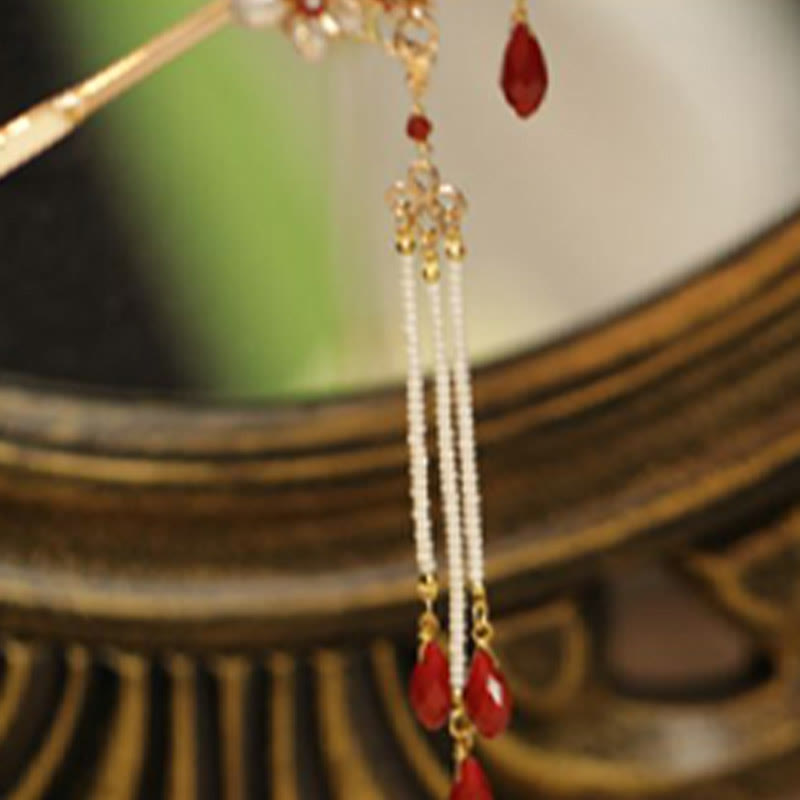 Buddha Stones Klasyczny chiński styl Gałązka kwiatów Motyl Perła Kutas Spinka do włosów Spinka do włosów Korona włosów