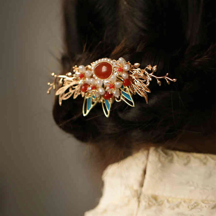 Buddha Stones Klasyczny chiński styl Gałązka kwiatów Motyl Perła Kutas Spinka do włosów Spinka do włosów Korona włosów