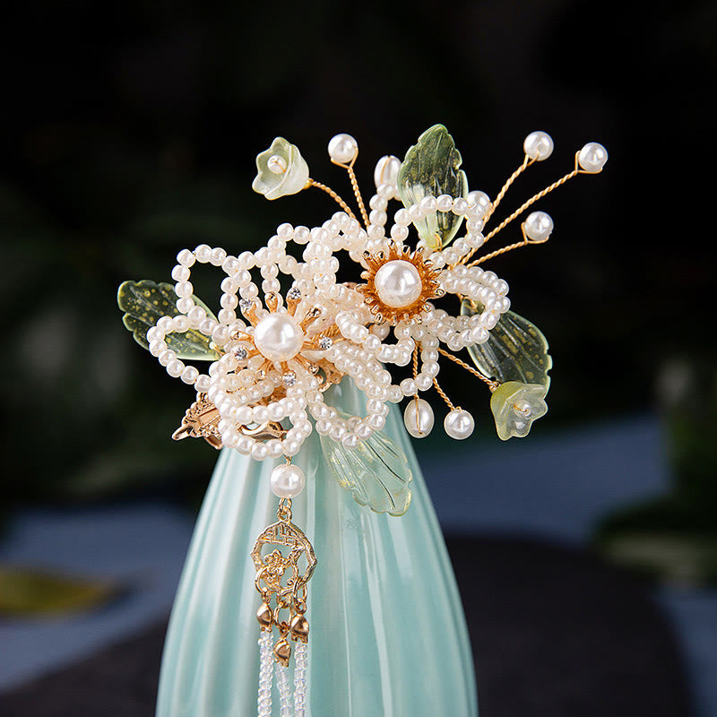 Buddha Stones Retro Styl Kwiat Liść Tassel Spinka Do Włosów