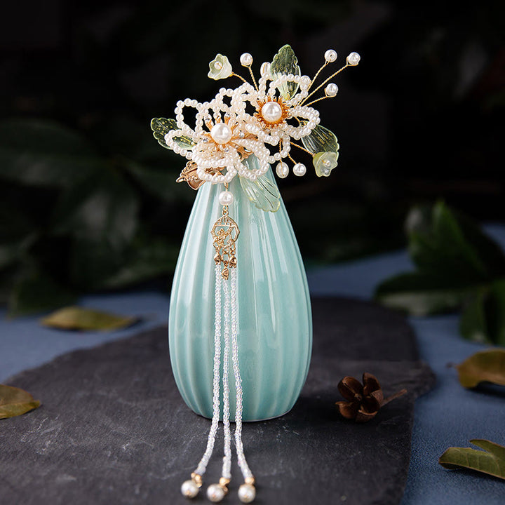 Buddha Stones Retro Styl Kwiat Liść Tassel Spinka Do Włosów