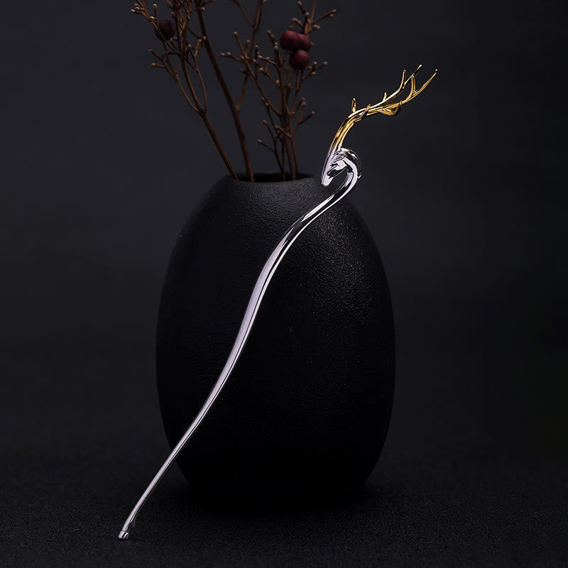 Buddha Stones 925 Srebro Sterling Ochrona Poroża Jelenia Spinka Do Włosów - Spinka do włosów z poroża jelenia - image 0