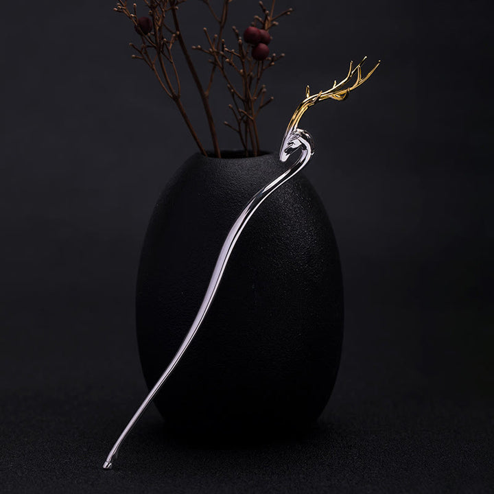 Buddha Stones 925 Srebro Sterling Ochrona Poroża Jelenia Spinka Do Włosów - Spinka do włosów z poroża jelenia - image 0