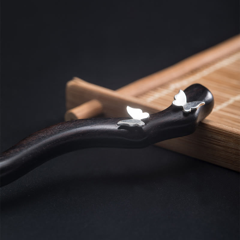 Buddha Stones 925 Srebro Sterling Klasyczny Chiński Styl Ebony Motyl Relaks Spinka Do Włosów