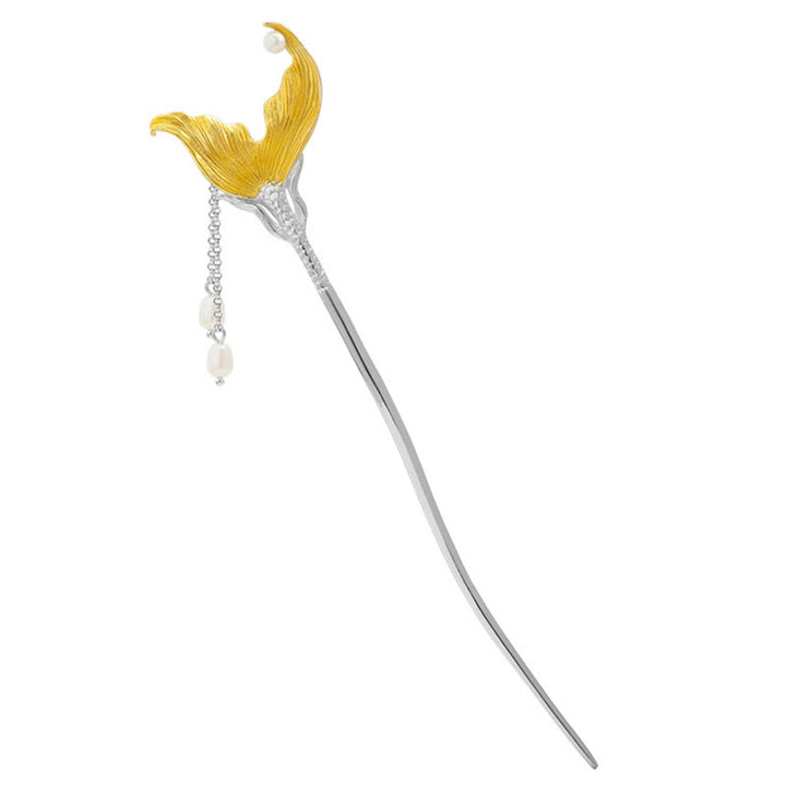 Buddha Stones 925 Srebro Sterling Klasyczny Chiński Styl Rybi Ogon Perła Chwost Spokojna Spinka Do Włosów - image 9