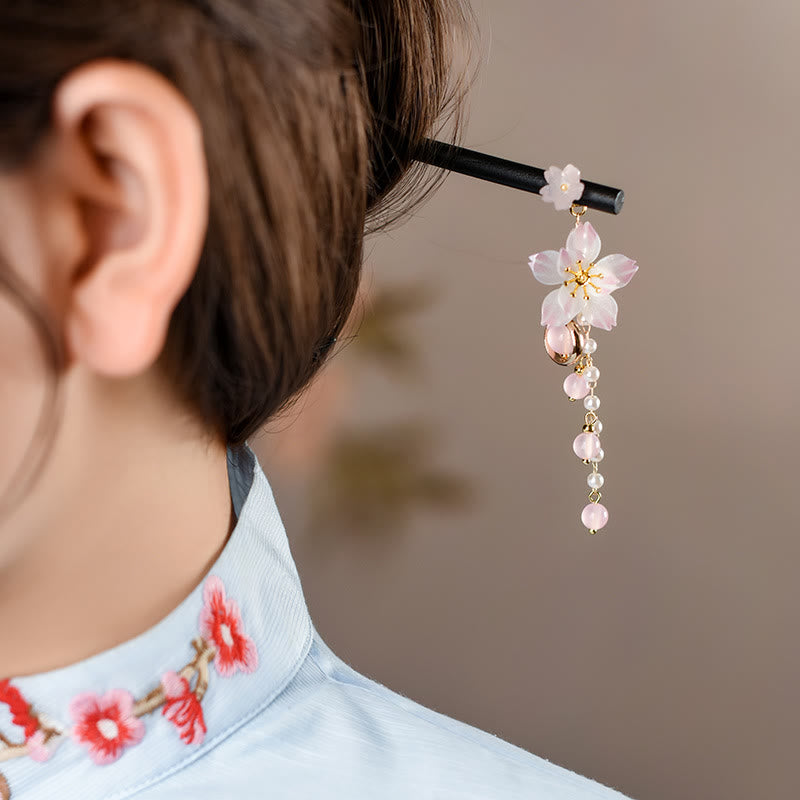 Buddha Stones w stylu artystycznym, frędzle z kwiatu gruszy, spinka do włosów z drewna